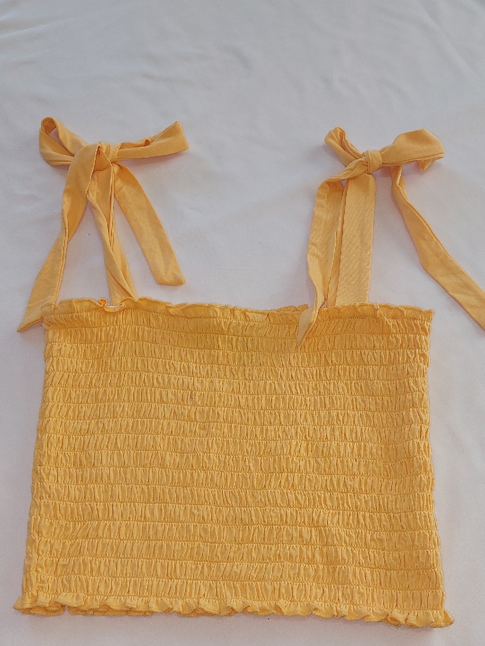 Forever 21 Yellow Smocked Tie-Shoulder Crop Top.Size Medium.